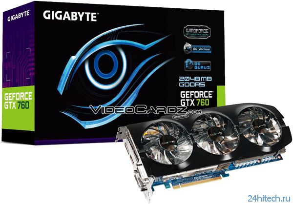 Gigabyte оснастила разогнанный вариант 3D-карты GeForce GTX 760 кулером WindForce 3X