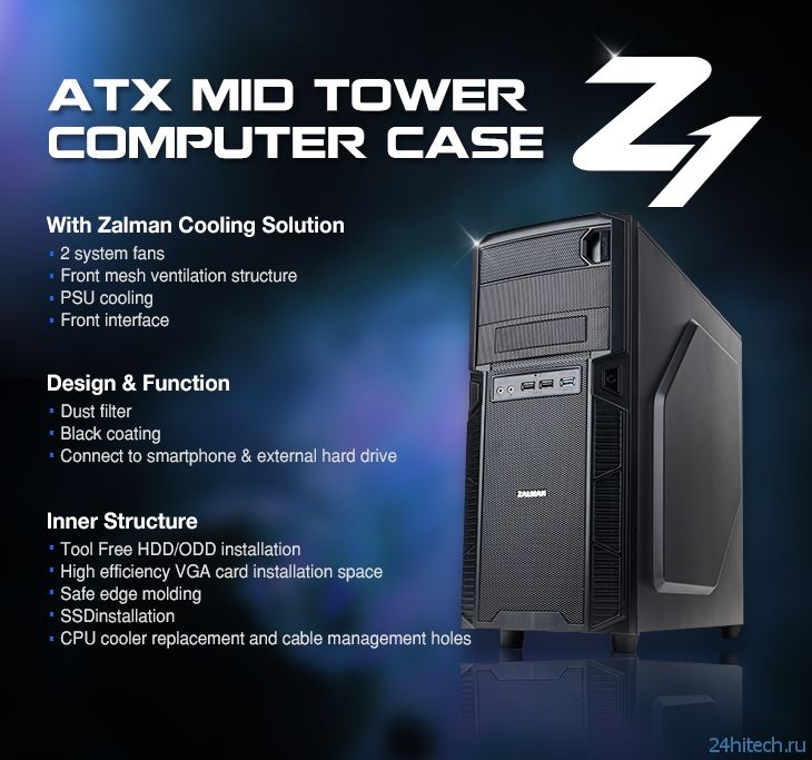 Добротный Mid Tower-корпус Zalman ZM-Z1 в чёрном цвете