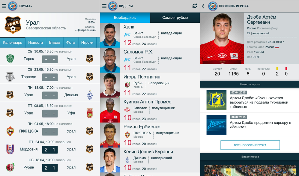 Вышло официальное приложение Российской Футбольной Премьер-Лиги для Windows Phone 8