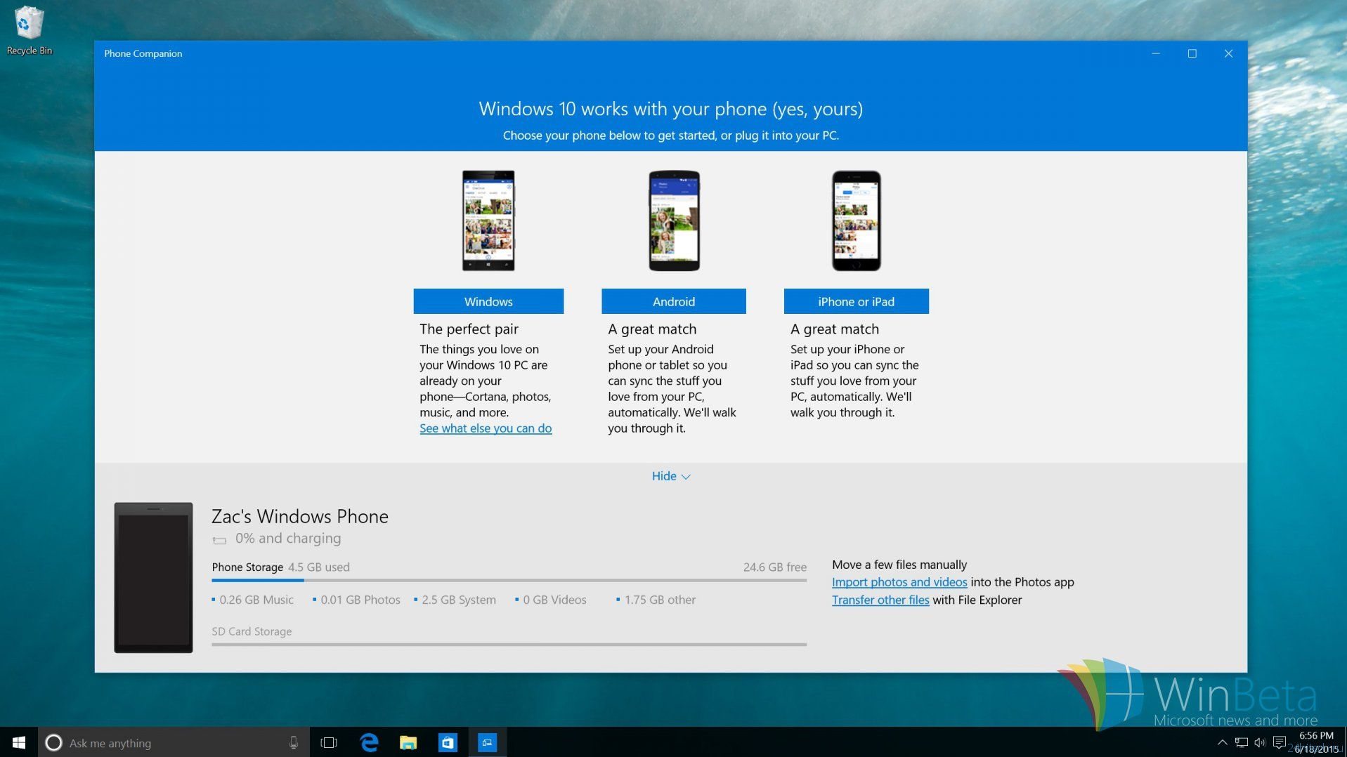 Беглый взгляд на приложение Phone Companion в Windows 10