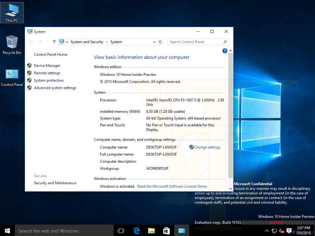 В сеть попали скриншоты сборки Windows 10 Insider Preview с номером 10163 для ПК