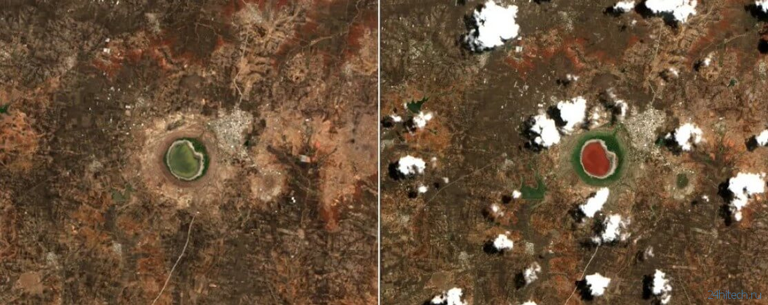 Почему метеоритное озеро в Индии резко поменяло свой цвет?